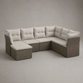 Gartensofa-Set, 5-Sitzer aus PE-Rattan und pulverbeschichtetem Stahl mit Polstern, U-Form, Grau/Creme, 260 x 190 x 85 cm