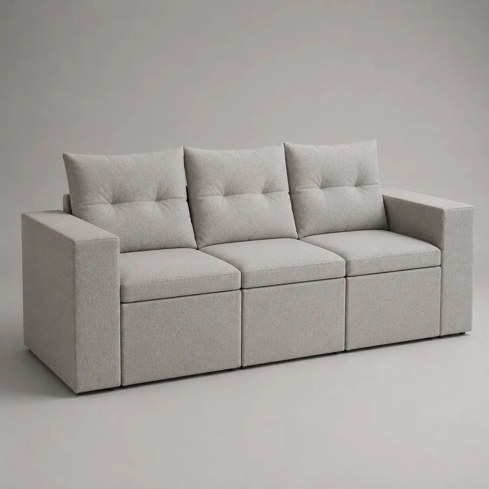 Gartensofa 3-Sitzer aus Polyester mit Aluminiumrahmen, Hellgrau, 220 × 85 × 88 cm
