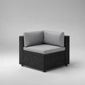 Gartensofa-Eckmodul, 1-Sitzer aus PE-Rattan mit Polyesterpolstern, Schwarz/Grau, 75 × 75 × 70 cm