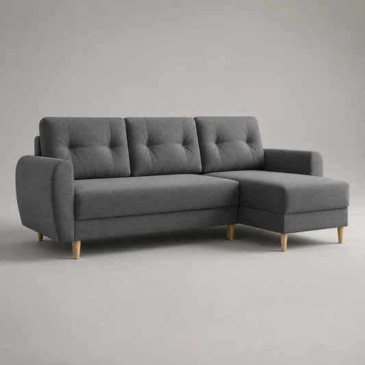 L-förmiges 3-Sitzer-Ecksofa aus Stoff mit Ottomane rechts, Grau, 220 x 145 x 85 cm
