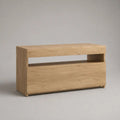 TV-Lowboard aus Spanplatte mit Eichenfurnier, 2 grifflose Schubladen und 1 offenes Fach, Eiche Natur, 120 × 40 × 70 cm