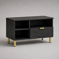 TV-Lowboard mit Schublade aus melaminbeschichteter Spanplatte, Schwarz/Gold, 90 x 40 x 65 cm