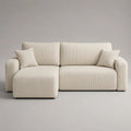 L-förmiges 3-Sitzer-Ecksofa mit linksseitiger Ottomane aus Polyester-Cord, Cremeweiß, 230 × 150 × 85 cm