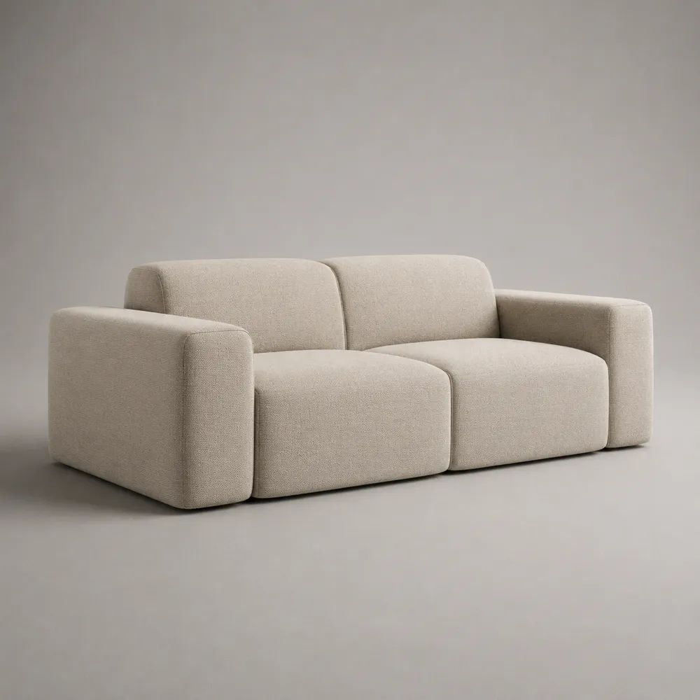 2-Sitzer-Sofa mit Bouclébezug, Creme, 200 × 95 × 75 cm