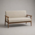 2-Sitzer-Sofa mit Stoffbezug und Holzrahmen, Creme/Braun, 140 × 76 × 82 cm