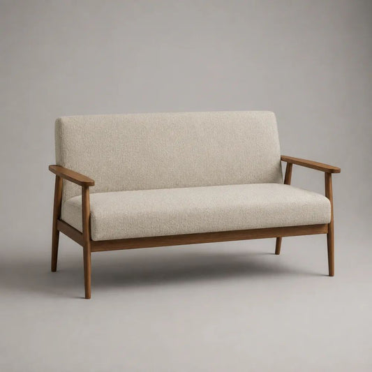 2-Sitzer-Sofa mit Stoffbezug und Holzrahmen, Creme/Braun, 140 × 76 × 82 cm