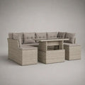 5-teiliges Gartenlounge-Set mit U-förmigem Ecksofa, Esstisch und Hocker aus PE-Rattan, Beige/Graubraun, 240 × 180 × 75 cm
