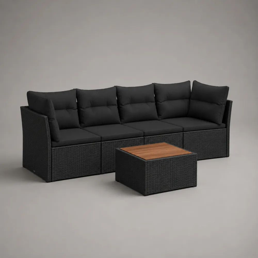 5-teiliges Gartensofa-Set aus PE-Rattan und Stahl mit Tisch, Schwarz/Anthrazit/Braun, Sofa 262 × 70 × 78 cm, Tisch 65 × 65 × 35 cm