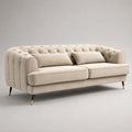 3-Sitzer-Sofa mit Samtbezug, Knopfheftung und abgerundeter Form, Creme, 215 × 90 × 78 cm