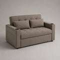 2-Sitzer-Sofa aus Polyestergewebe mit 2 Getränkehaltern und 2 Kissen, Graubeige, 150 × 82 × 88 cm
