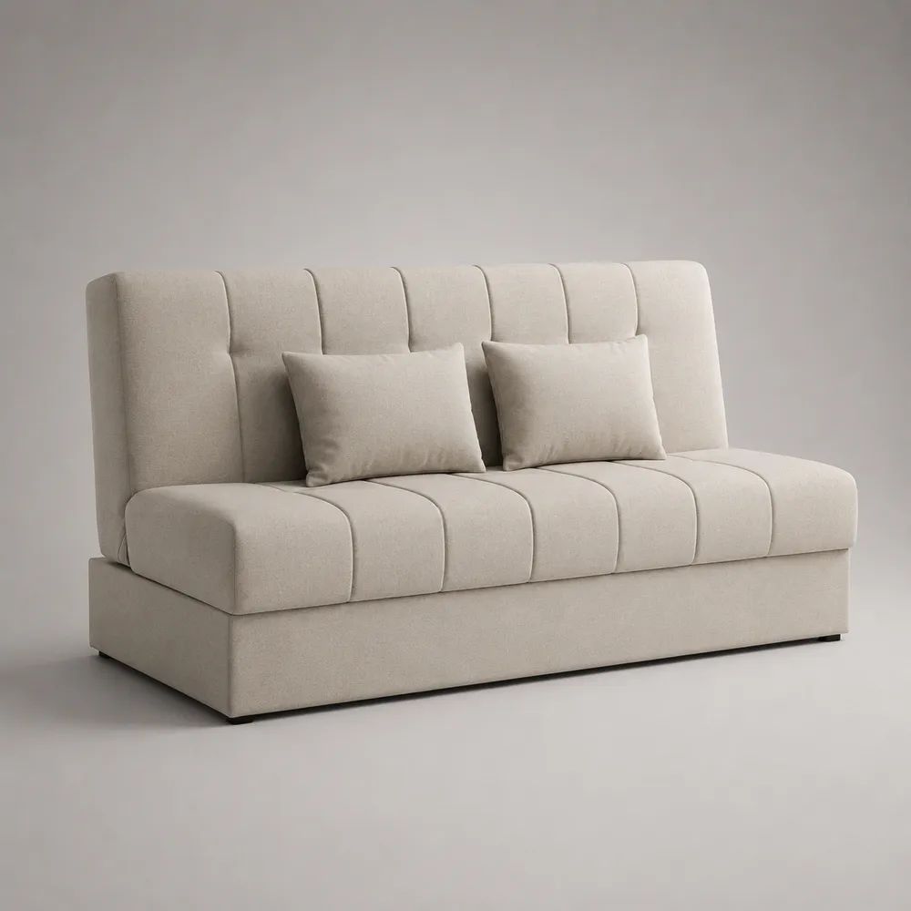 Armloses 3-Sitzer-Stoffsofa mit 2 Kissen, Creme, 180 × 85 × 90 cm
