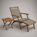 2-teiliges Gartenliegen-Set aus Holz mit ausziehbarer Fußauflage und Klapptisch, Braun/Beige, Liege 150 × 72 × 85 cm, Tisch 45 × 45 × 45 cm