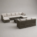 Gartenlounge-Set für 8 Personen mit modularer U-Sitzgruppe, 3-Sitzer-Sofa und 2 Couchtischen, Aluminium und PE-Seilgeflecht, Taupe/Beige, ca. 310 x 300 x 78 cm