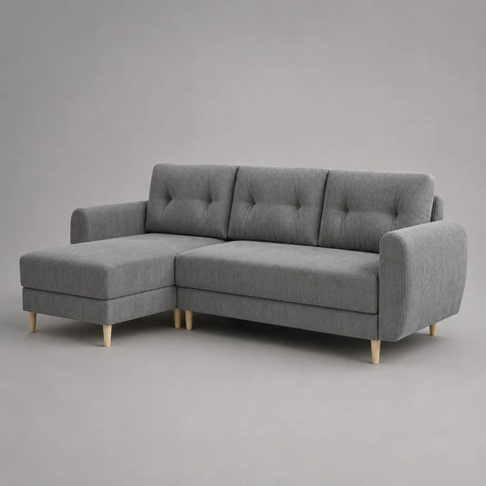 Ecksofa 3-Sitzer mit linker Ottomane, Cordbezug, L-Form, Grau, 230 × 150 × 88 cm