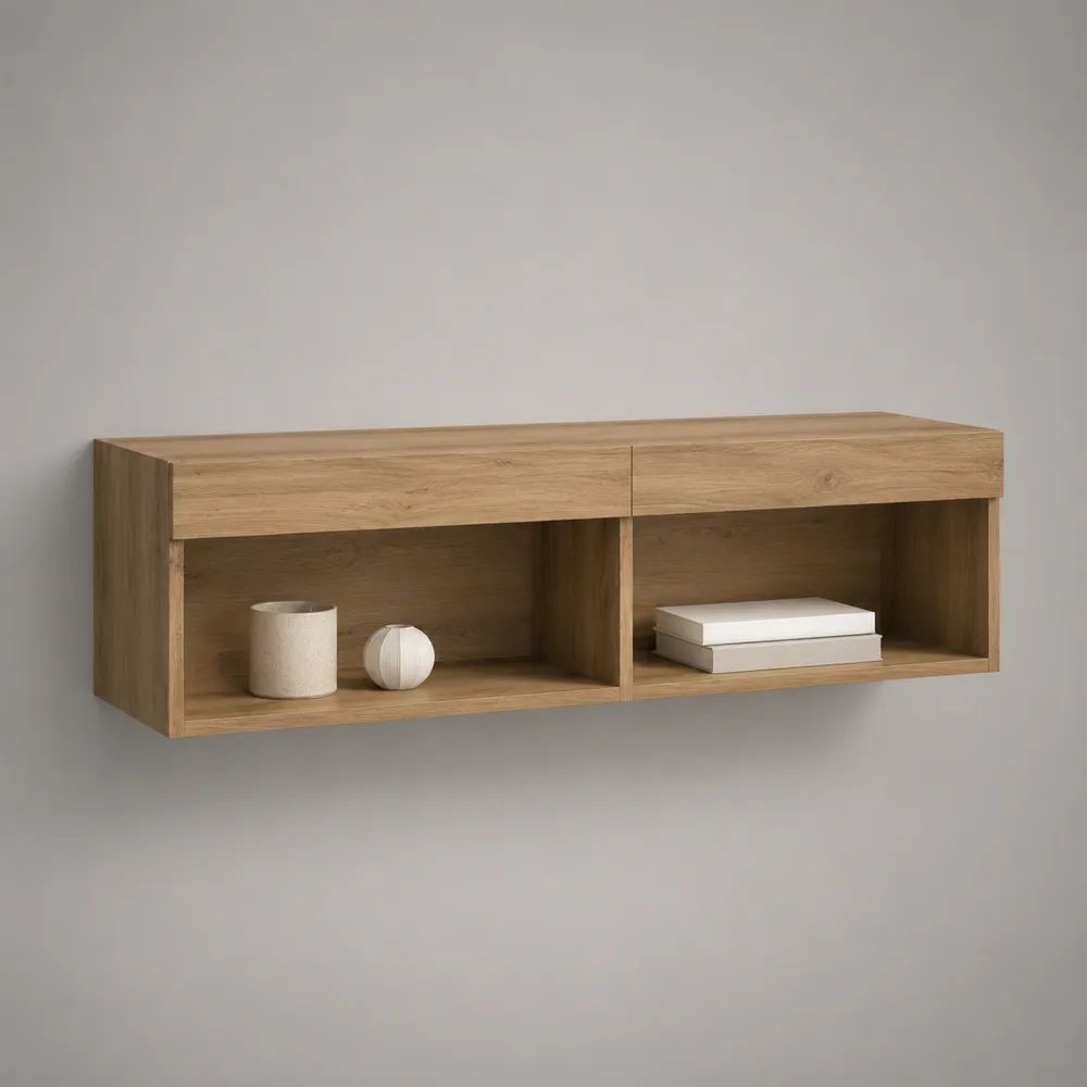 Wandhängendes TV-Lowboard aus Holzwerkstoff, Eiche Natur, 120 × 30 × 40 cm