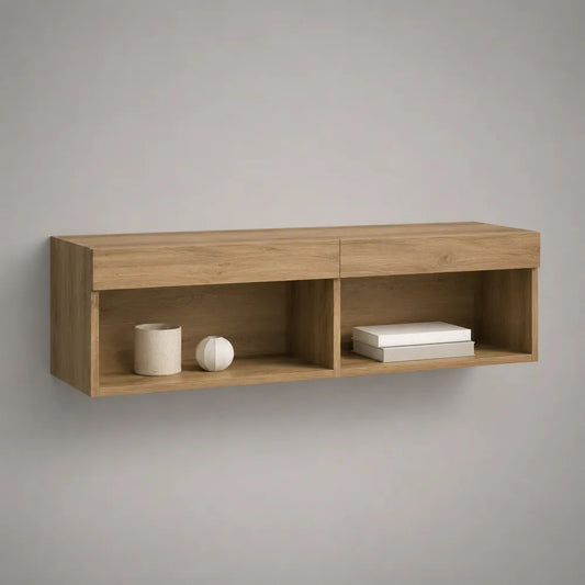 Wandhängendes TV-Lowboard aus Holzwerkstoff, Eiche Natur, 120 × 30 × 40 cm