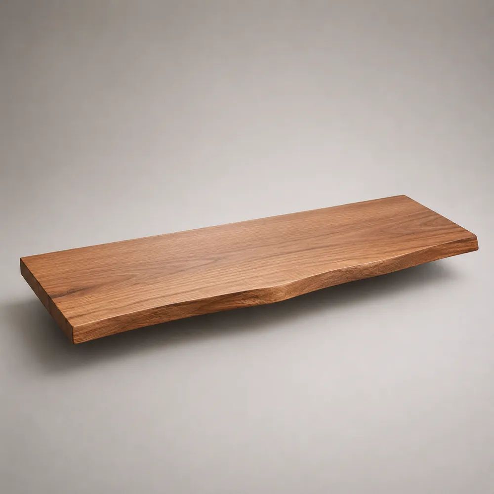 Wandregal aus massiver Eiche mit Naturkante, Braun, 100 × 25 × 4 cm