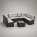 9-teilige Garten-Sitzgruppe in U-Form aus PE-Rattan mit Polstern und Glastisch, Anthrazit/Cremeweiß, 280 x 210 x 74 cm
