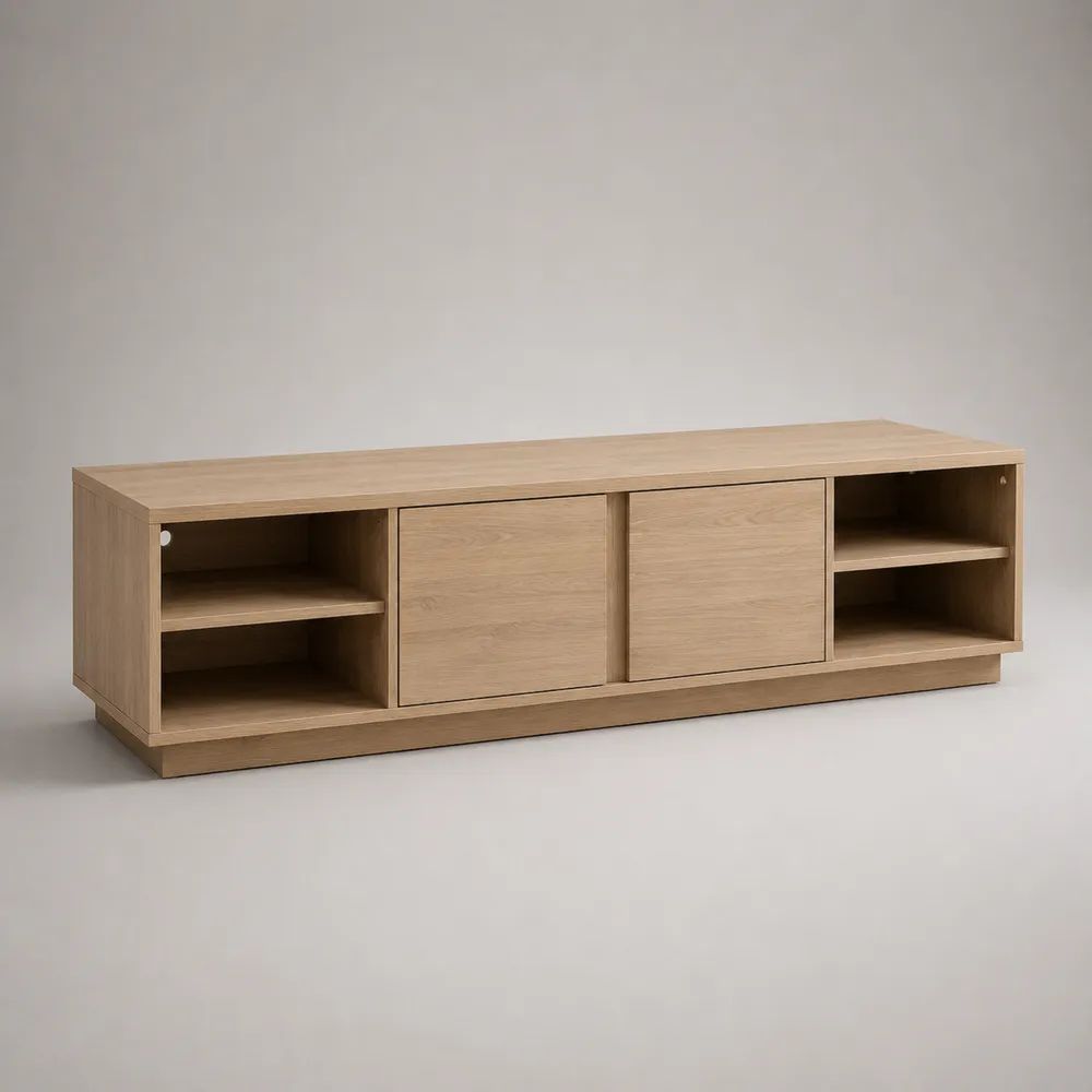 TV-Lowboard aus MDF und Spanplatte mit Eichenfurnier, Eiche Natur, 180 × 40 × 60 cm