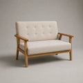 2-Sitzer-Sofa aus Holz mit Stoffbezug und Armlehnen, Creme/Hellbraun, 122 × 72 × 81 cm