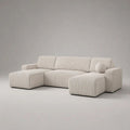 Wohnlandschaft in U-Form, 4-Sitzer mit Doppelottomane, Cordstoff, Cremeweiß, 290 × 160 × 85 cm