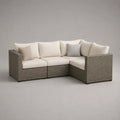 3-teiliges Gartensofa-Ecksofa aus PE-Rattan und Stahl mit Polyesterpolstern, L-Form, Grau/Creme, 210 × 150 × 75 cm